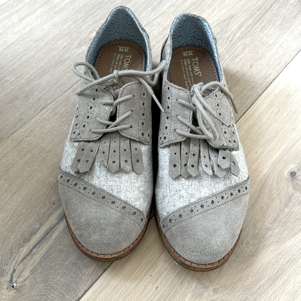 Toms Gray Suede & Fabric Lace-Up Flats